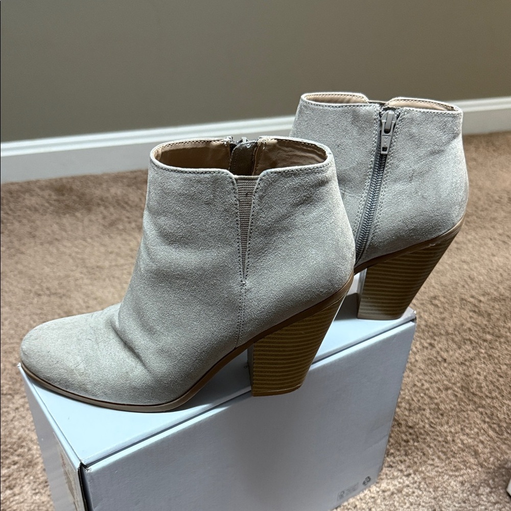 Women's Beige Suede Ankle Booties with Block Heel